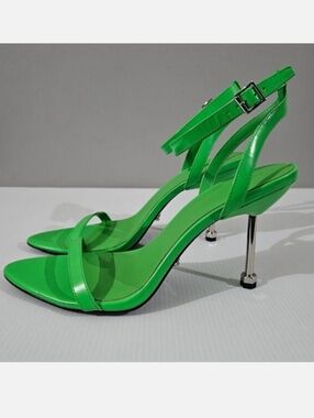 Rebecca Minkoff Juliana Studded Sandal Silver Heel Womens 9.5 Green Leather NEW
